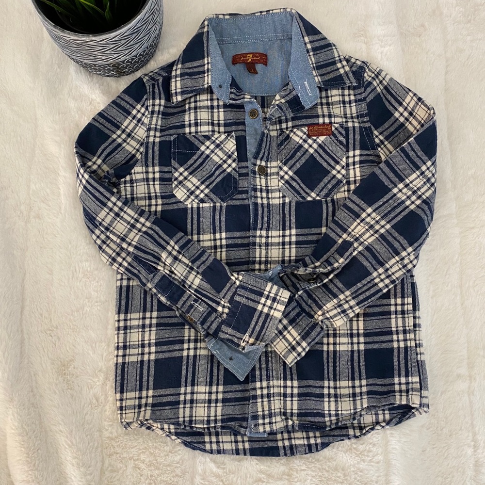 🤍3/$30 7 for all mankind Boys Plaid Shirt Size 7